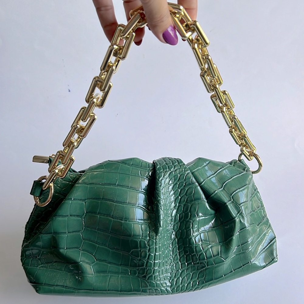 SHEIN handbag crocodile green gold chain handle